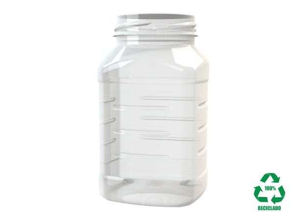 Frasco rPET100 400ml M1 quadrado BL 58 transparente c/ribs